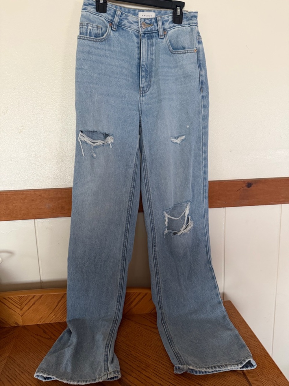 PACSUN Light Indigo Ripped Curve 90s Boyfriend Jeans